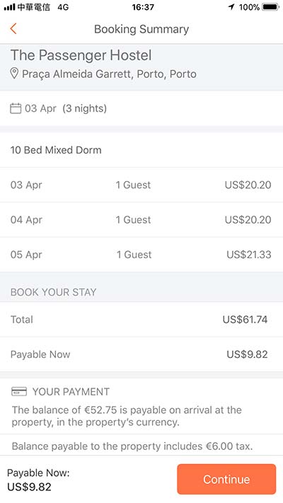 Hostelworld booking confirmation with your app