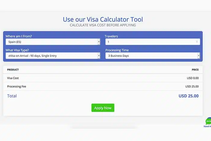 Visa calculator to Vietnam , easy example