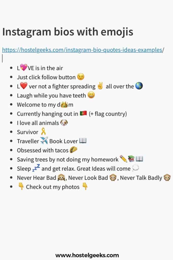 Instagram bio with emojis